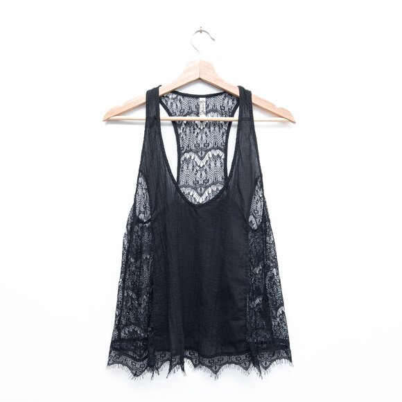 Free People V Neck Black Lace Sleeveless Top - Picture 2 of 8